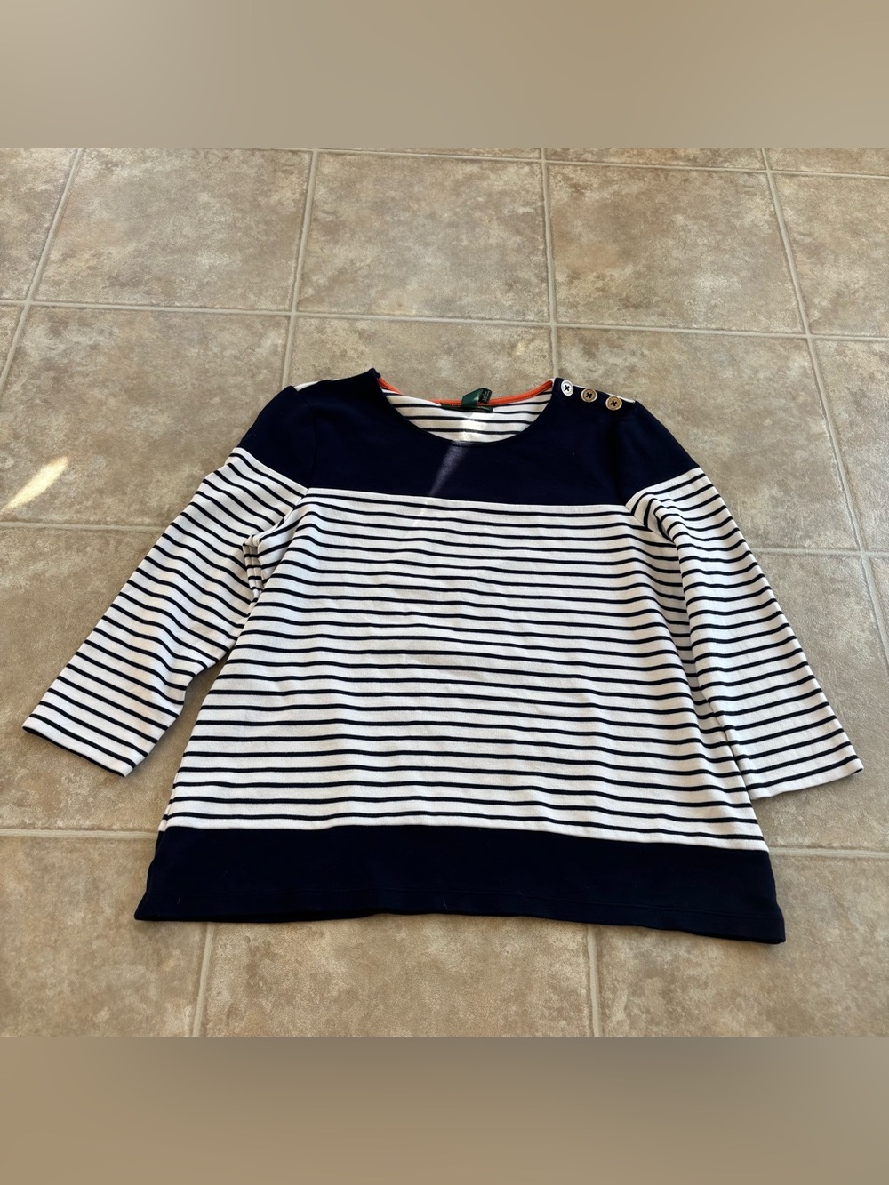 Ralph Lauren Navy & White Striped Boatneck Top with Shoulder Buttons